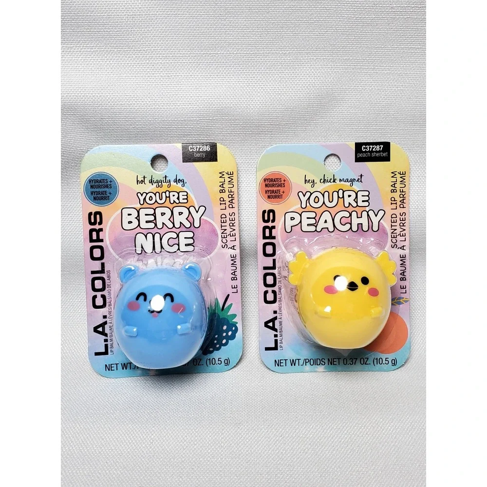 Set‎ Of 2-LA Colors Cute Animal Hydrating Lip Balm Berry Nice & You're Peachy